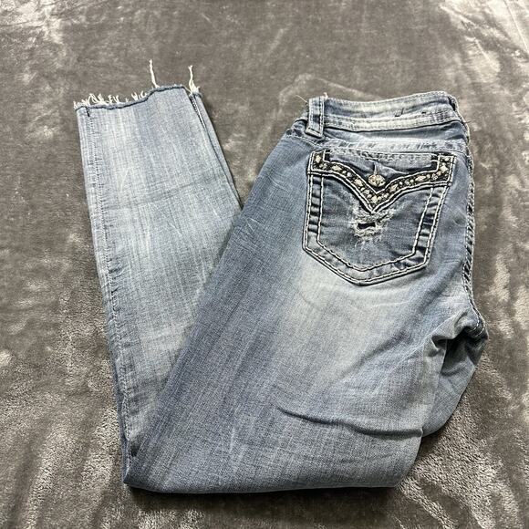 Miss‎ Me Jeans Womens 29 Blue Signature Skinny Raw Hem Flap Pockets Denim - Picture 9 of 12